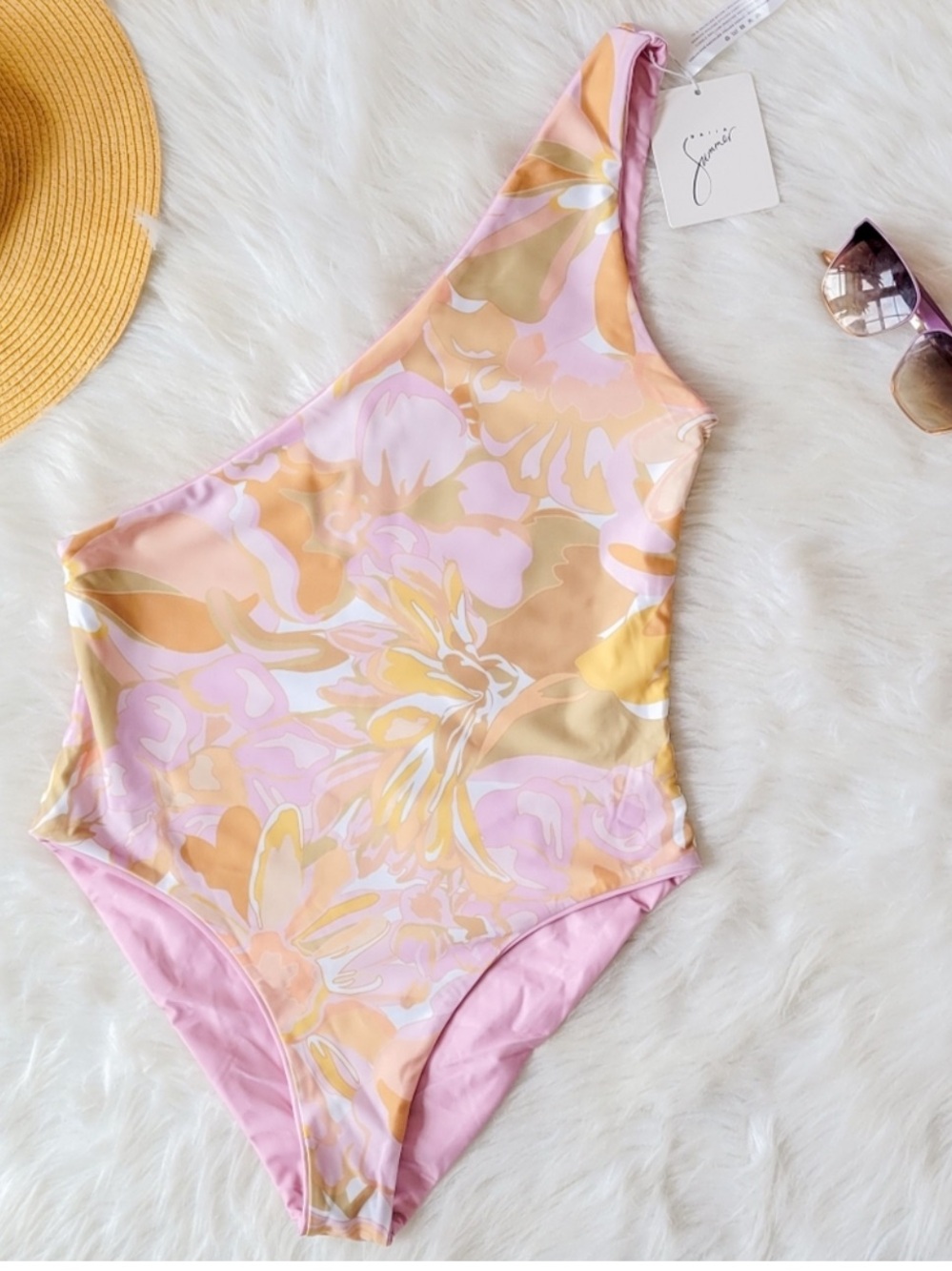 NWT Baiia Bermuda Reversible Wrapsuit Pink Floral AU 24 / US 20 One Shoulder